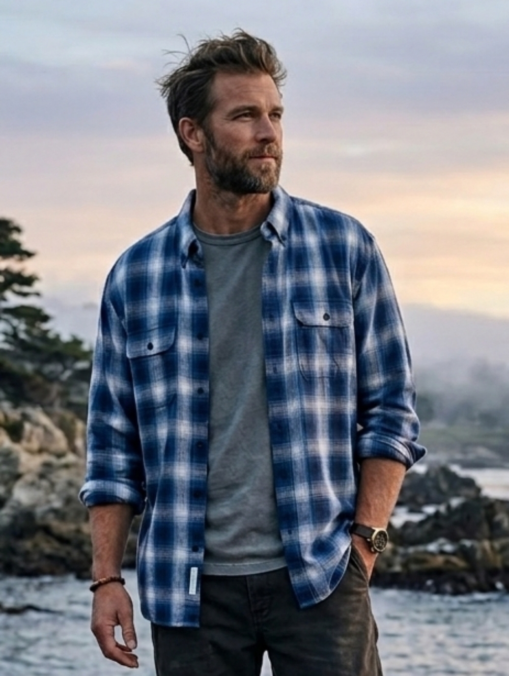 NWT Banana Republic XXL Oragnic Cotton Blue Plaid Flannel Shirt Rugged Luxury